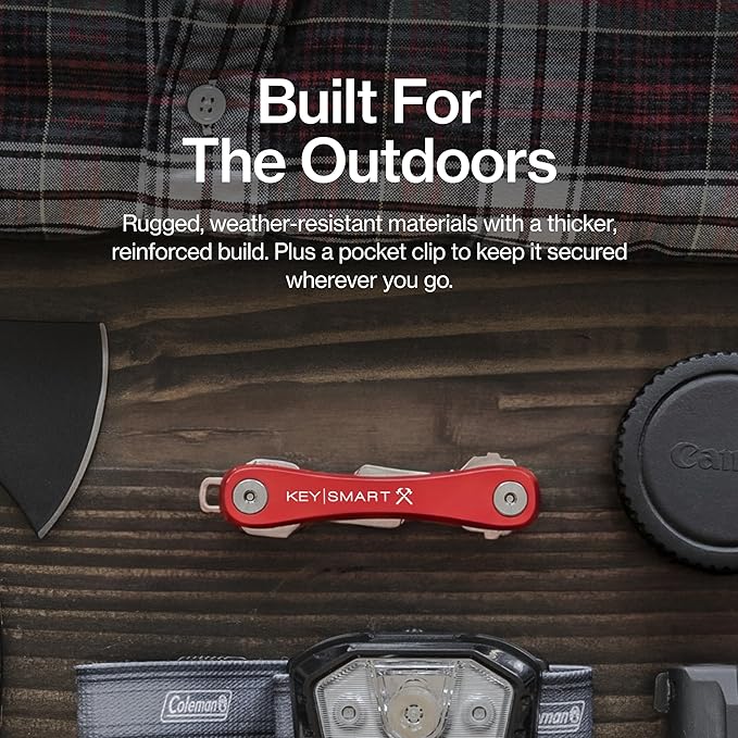 KeySmart Rugged - Multitool Key Holder for Keychain w/Bottle Opener and Pocket Clip, Key Organizer for Key Chain, EDC Keychains, Key Ring for Car Fobs Key Chains, Expandable (Up to 14 Keys, Red)
