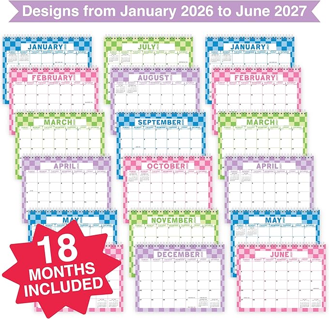 Small Desk Calendar 2026-2027 - Standing Flip Desk Calendars 2026, 18 Months Stand Up Calendars from Jan 2026 to June 2027, Colorful Desktop Calendar Planner for Home, School, Office