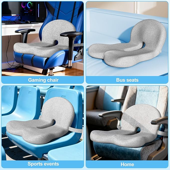 Truck Driver Seat Cushion, Memory Foam L-Shaped Ergonomic Cushion for Office Chairs, Comfort & Support for Long Sitting