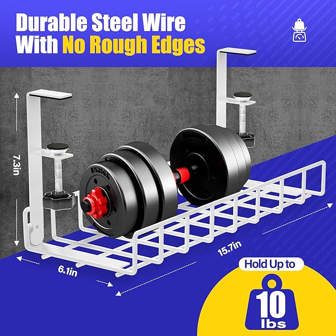 Under Desk Cable Management Tray, Xpatee Upgraded Wire Management No Drill No Screws, Cable Tray with Clamp for Wire Organizers, Computer Cord Rack for Office, Home - No Damage to Desk White