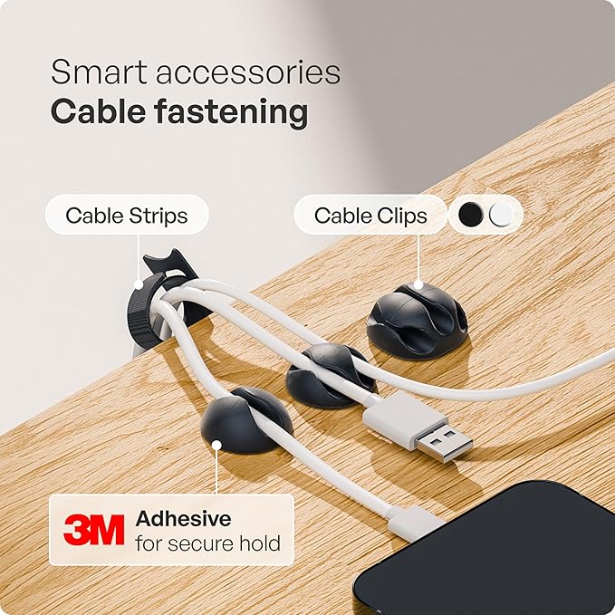 PAMO Cable Management Under Desk for Easy mounting Under-Table I Set of 2 - with 10X Cable Ties I Desk Organizer for Office/Home Office Table Thoughtful Cable Tray Holder