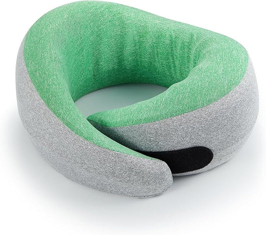 Travel Pillow, 100% Pure Memory Foam Neck Pillow for Airplanes, Comfortable Breathable Cover, Travel Essentials for Plane, Car, Train and Home, Light Green