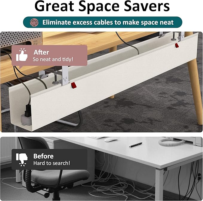 Extra Large 48" Under Desk Cable Management Tray for Standing Desk, No Drill Clamp On Wire Hider, Heavy Duty Anti-Sag Cord Organizer, Cable Tray for Studio & Dual Monitors (Beige, 47.8")