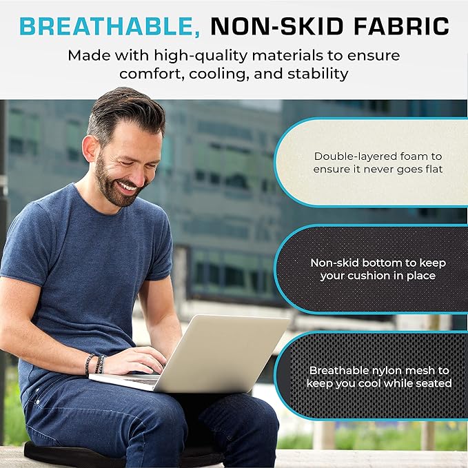 Xtreme Comforts Seat Cushions | Office Chair Cushions for Desk, Car, Wheelchair| Ergonomic Memory Foam Seat Cushion for Support & Comfort | Helps Improve Sitting Posture for Work & Body Relief (1 Pc)