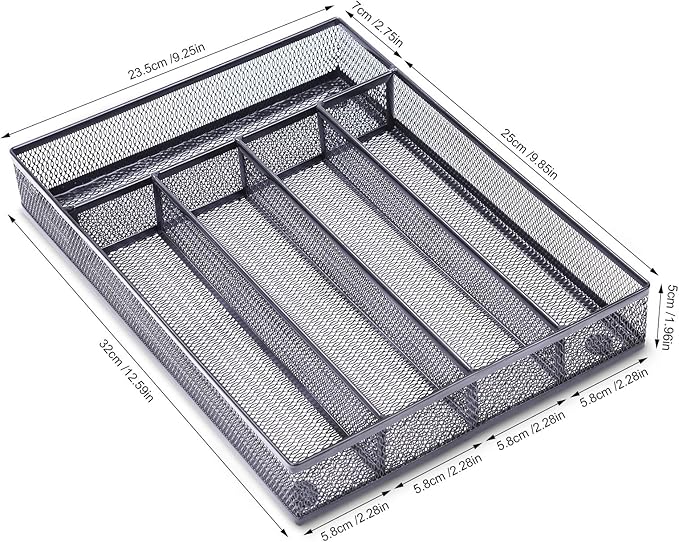 WuGeShop Office Desk Drawer Organizer, 5 Compartments Mesh Drawer Organizer Tray for Storage Art Supplies, Stationery, Black