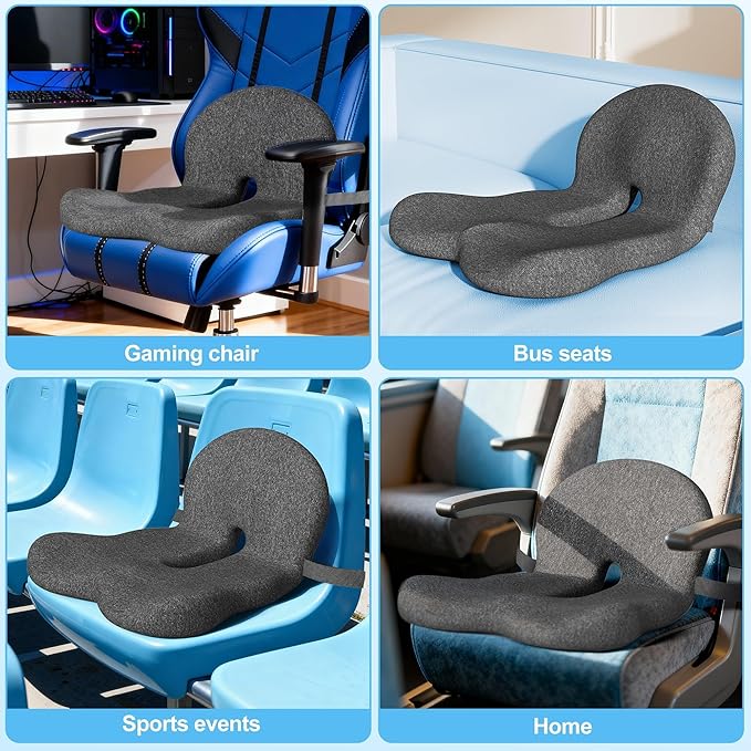 Truck Driver Seat Cushion, Memory Foam L-Shaped Ergonomic Cushion for Office Chairs, Comfort & Support for Long Sitting