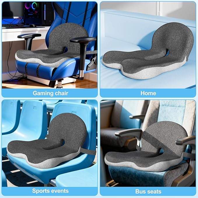 Truck Driver Seat Cushion, Memory Foam L-Shaped Ergonomic Cushion for Office Chairs, Comfort & Support for Long Sitting
