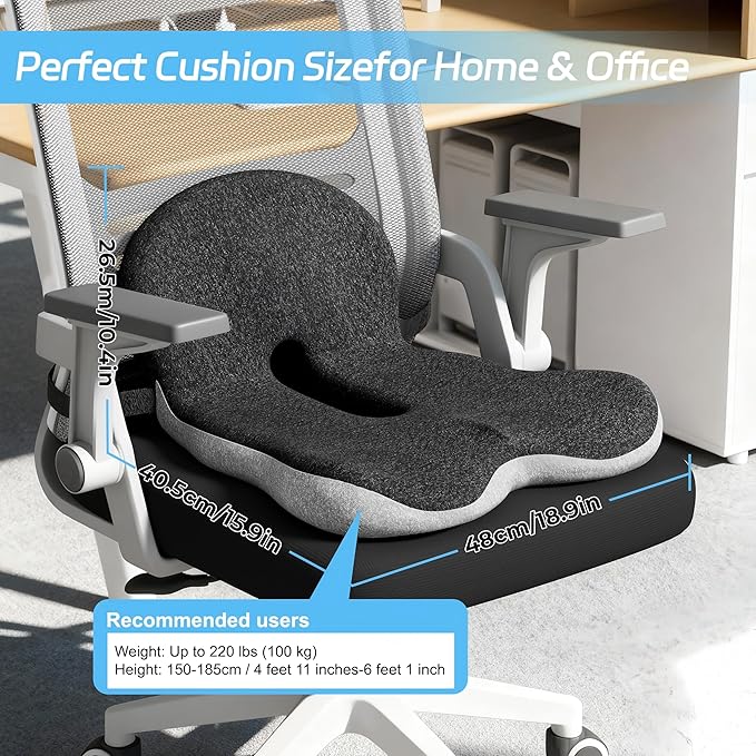 Truck Driver Seat Cushion, Memory Foam L-Shaped Ergonomic Cushion for Office Chairs, Comfort & Support for Long Sitting
